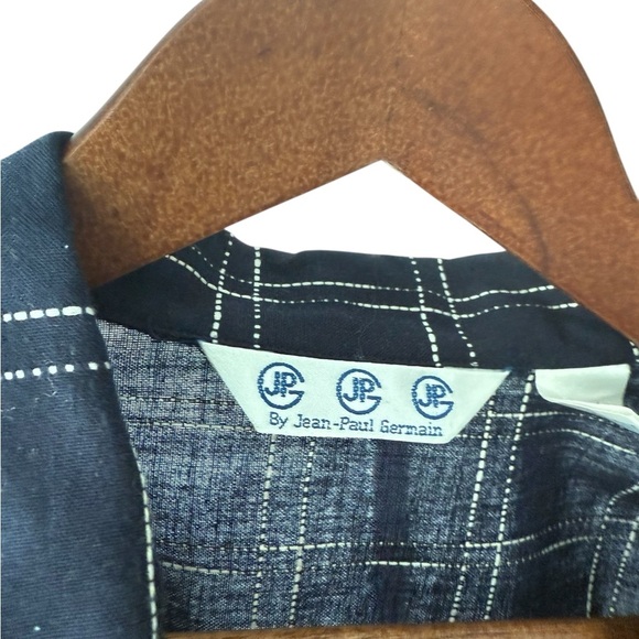 Vintage Jean Paul Germain Classic Navy Checkered Button-Down Shirt Size Large - Picture 4 of 8